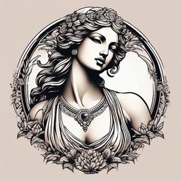 Aphrodite Statue Tattoo-Intricate and artistic tattoo featuring a depiction of the statue of Aphrodite, capturing themes of beauty and grace.  simple color vector tattoo
