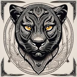 Black Panther Traditional Tattoo-Traditional tattoo style featuring classic elements with a black panther motif.  simple color tattoo,white background