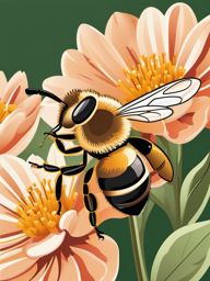 Honeybee Worker Clip Art - A female honeybee collecting nectar,  color vector clipart, minimal style