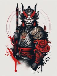 Japanese Demon Warrior Tattoo - Tattoo featuring a warrior with demonic elements in Japanese style.  simple color tattoo,white background,minimal