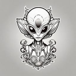 Cartoon Alien Tattoo - Playful and whimsical, a cartoon-style alien tattoo adds charm to your body art.  simple color tattoo,vector style,white background