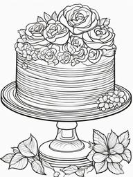 Cake Coloring Pages - Floral buttercream cake for spring  simple coloring pages