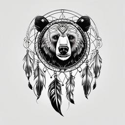 Bear Dream Catcher Tattoo - Tattoo combining a dream catcher with bear motifs.  simple vector tattoo,minimalist,white background