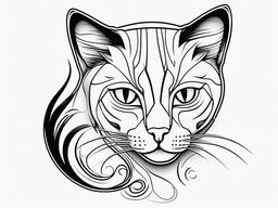 Cat Line Art Tattoo - Tattoo featuring a cat design in line art style.  minimal color tattoo, white background