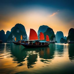 halong bay, vietnam - imagine the iconic limestone karsts of halong bay, lit by the soft glow of fishing boats and floating villages. 