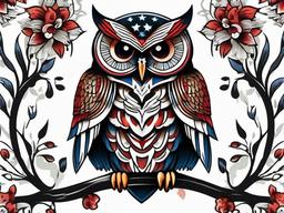 American Traditional Owl - Embrace American traditional tattoo art with an owl-themed design.  simple color tattoo,vector style,white background