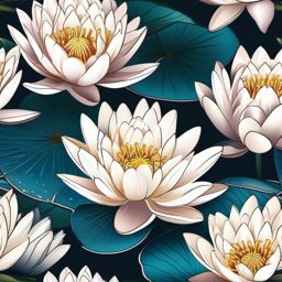 Water lily tattoo: Serene water lilies, floating on calm waters, symbolizing beauty, purity, and serenity.  color tattoo style, minimalist, white background