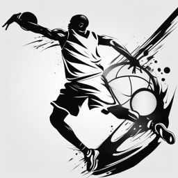 Basketball player silhouette ink. Frozen mid-action.  black white tattoo style, minimalist design,white background