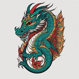 Mexican Dragon Tattoo - Tattoo inspired by Mexican mythology and featuring a dragon.  simple color tattoo,minimalist,white background