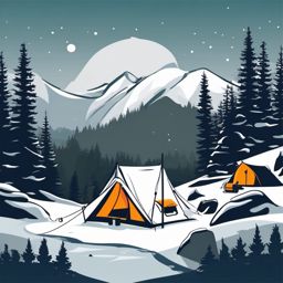 Winter Camping clipart - Camping in the winter wilderness, ,vector color clipart,minimal