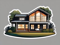 Contemporary Ranch Sticker - Embrace the spacious and contemporary design of a ranch-style house with this modern sticker, , sticker vector art, minimalist design