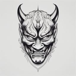 Hannya Shoulder Tattoo - Features the Hannya mask in a powerful and symbolic design, placed on the shoulder.  simple color tattoo,white background,minimal