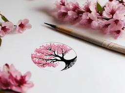 Cherry Blossom Tree of Life Tattoo - Interconnected, life's beauty.  simple color tattoo,white background,minimal