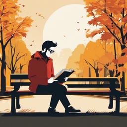 Reading clipart - person reading on a park bench  color,minimalist,vector clipart