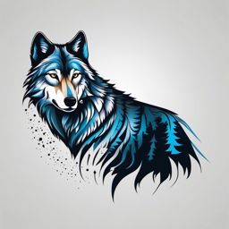 Lone Wolf Tattoo,lone wolf, solitary and resilient, symbol of independence and self-reliance. , color tattoo design, white clean background