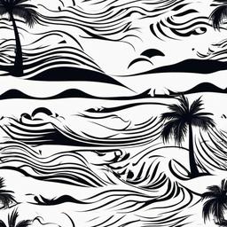 Palm Tree and Wave Tattoo - Symbolize tropical vibes with a tattoo featuring palm trees and waves.  simple vector color tattoo,minimal,white background