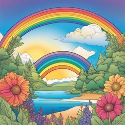 rainbow coloring pages - a vibrant rainbow arches across a sunny sky. 