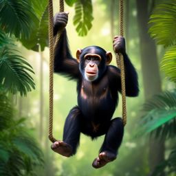 Cute Chimpanzee Swinging through the Rainforest Canopy 8k, cinematic, vivid colors