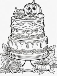 Cake Coloring Pages - Halloween-themed cake with spooky decorations  simple coloring pages