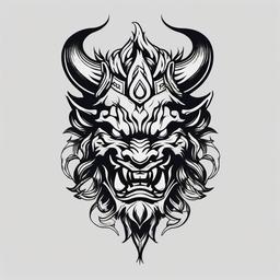 Small Oni Tattoo - A smaller and more discreet tattoo featuring the powerful and fearsome Oni.  simple color tattoo,white background,minimal