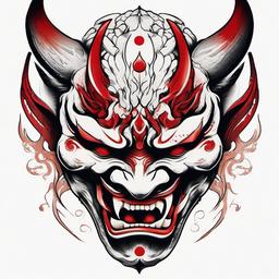 Yakuza Tattoo Hannya - Incorporates the expressive Hannya mask into Yakuza-inspired tattoo art.  simple color tattoo,white background,minimal