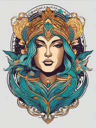 pisces goddess tattoo  simple vector color tattoo