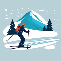 Cross-Country Skiing Clipart - Cross-country skiers in snowy landscapes.  color vector clipart, minimal style