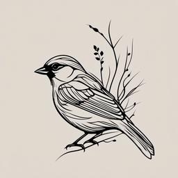 sparrow silhouette tattoo  minimalist color tattoo, vector