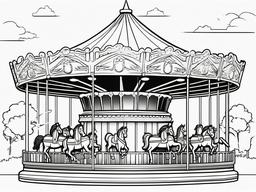 Summer Coloring Pages - Carousel at a summer fair with joyful children riding  simple coloring pages