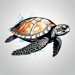 Japanese Sea Turtle Tattoo - Infuse Japanese tattoo aesthetics with the mythical charm of sea turtles for a unique and culturally inspired design.  simple color tattoo,minimal vector art,white background