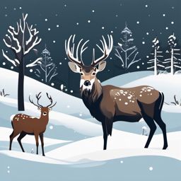 Winter Wildlife clipart - Wildlife in a snowy setting, ,vector color clipart,minimal