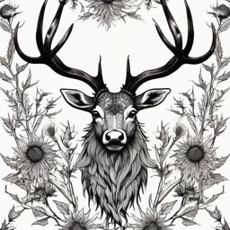 Stags head with thistles   ,tattoo design, white background
