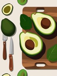 Avocado Halves Clipart - Halves of ripe avocados on a cutting board.  color vector clipart, minimal style