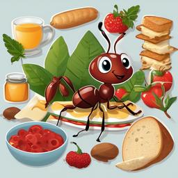 Ant clipart - ant surrounded by food  clipart