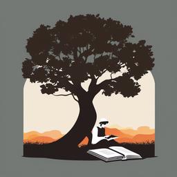 Person clipart - person reading a book under a tree  color,minimalist,vector clipart