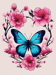 tattoos of cherry blossoms and butterflies  simple vector color tattoo