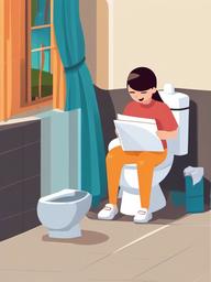 Toilet clipart - cartoon character sitting on a toilet reading  color,minimalist,vector clipart