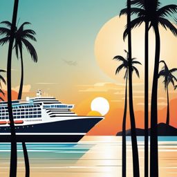 Cruise Ship Clipart - A cruise ship under the tropical sun.  transport, color vector clipart, minimal style