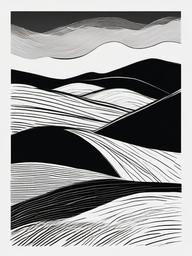 drawing of a landscape with rolling hills  minimal rough sketch scribbles,doodles,black and white