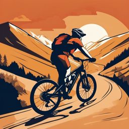 Mountain Biking Uphill Trail Clipart - A mountain biker on a challenging uphill trail.  color vector clipart, minimal style