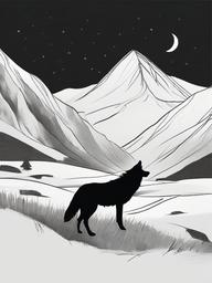 drawing of a wolf in valley  minimal rough sketch scribbles,doodles,black and white