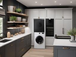 A utility room designed with High Tech interior design includes smart appliances, organized storage, and a clean layout that makes chores feel stylish and manageable.  