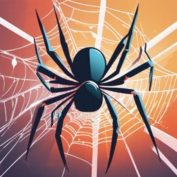 Spider Web Masterpiece Clip Art - Spider creating a masterpiece with its web,  color vector clipart, minimal style