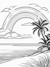 Rainbow Coloring Page - Rainbow over a serene beach scene.  easy,simple,minimal,coloring pages,black and white outline