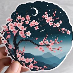 Moonlit cherry blossoms sticker- Floral serenity, , sticker vector art, minimalist design