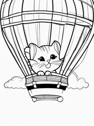 Kitty in a Hot Air Balloon Coloring Pages - Adventurous Kitten Soaring in the Sky  minimal black outline printable sheet, coloring page