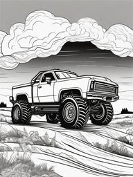 Monster Truck with Thunderstorm Coloring Pages - Truck Surrounded by Stormy Weather  minimal black outline printable sheet, coloring page