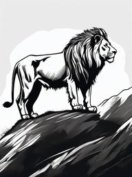 drawing of a lion in mountaintop  minimal rough sketch scribbles,doodles,black and white