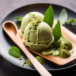 matcha green tea ice cream, a creamy and slightly bitter dessert. 