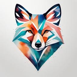 Geometric Watercolor Fox Tattoo  minimal,color tattoo,white background